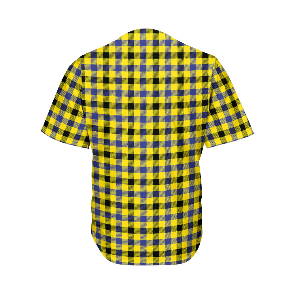 Yellow Black And Navy Plaid Print Men's Baseball Jersey