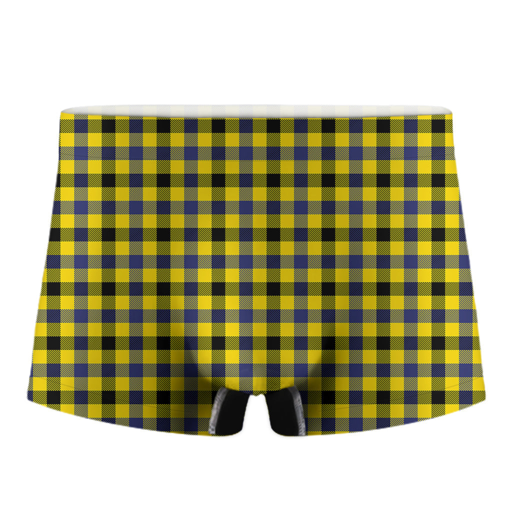 Yellow Black And Navy Plaid Print Men's Boxer Briefs