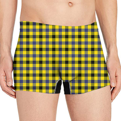Yellow Black And Navy Plaid Print Men's Boxer Briefs