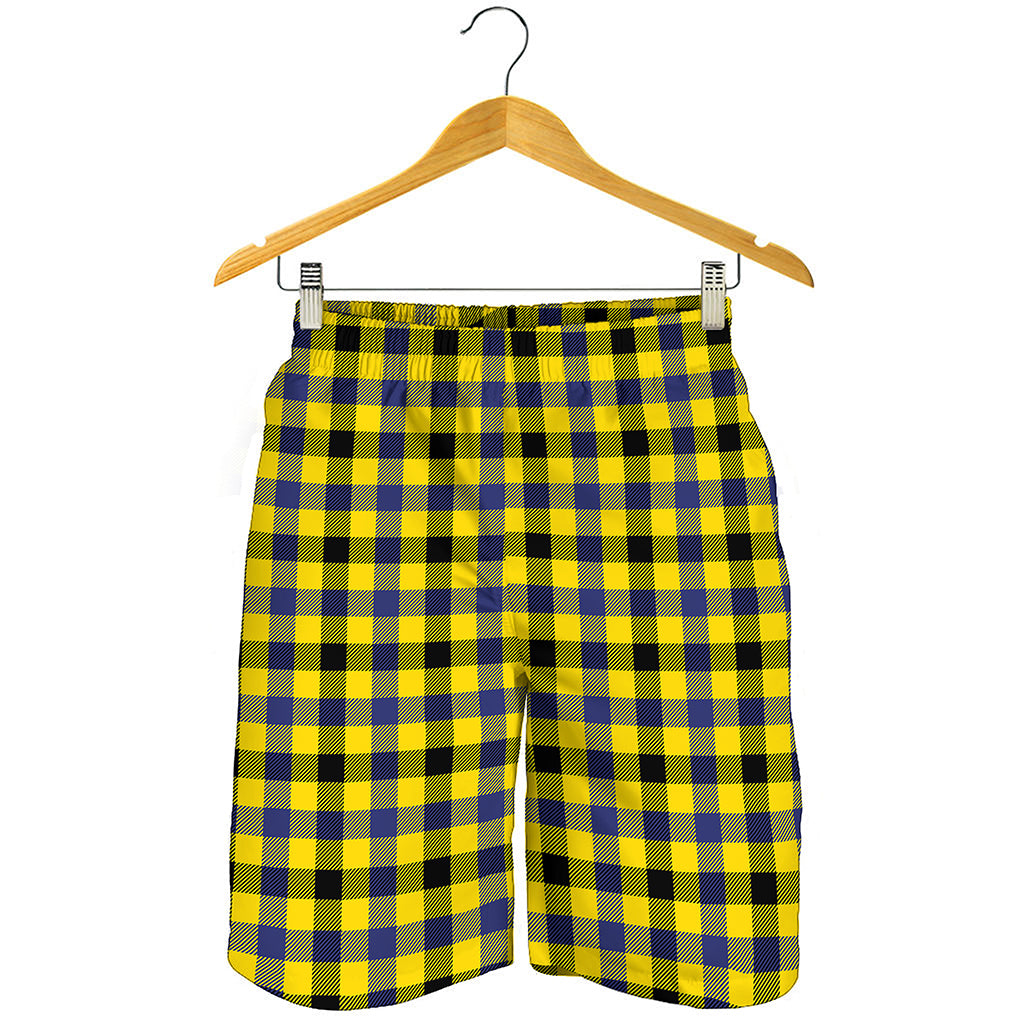 Yellow Black And Navy Plaid Print Men's Shorts