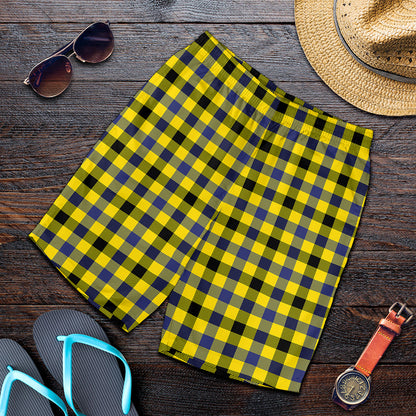Yellow Black And Navy Plaid Print Men's Shorts
