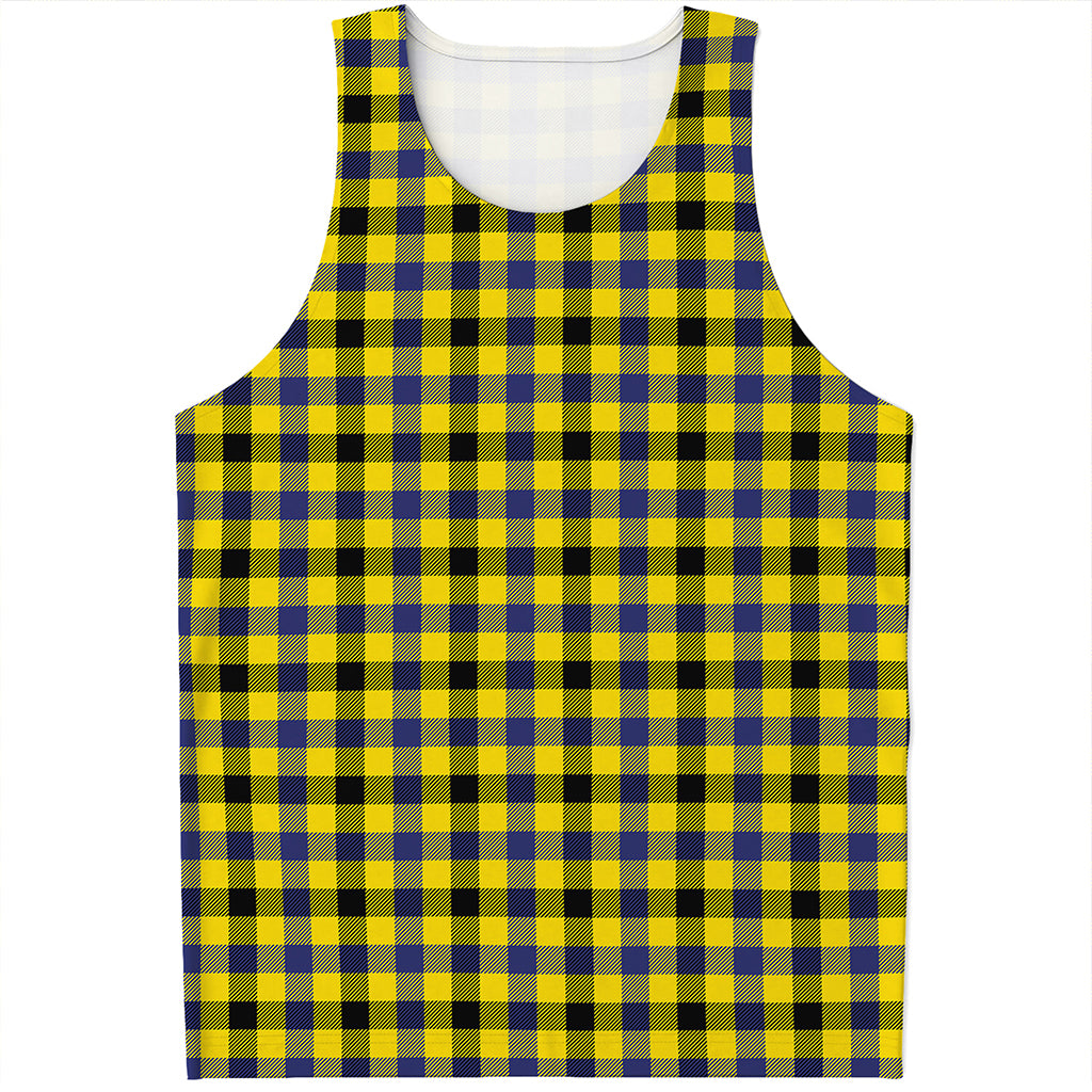 Yellow Black And Navy Plaid Print Men's Tank Top