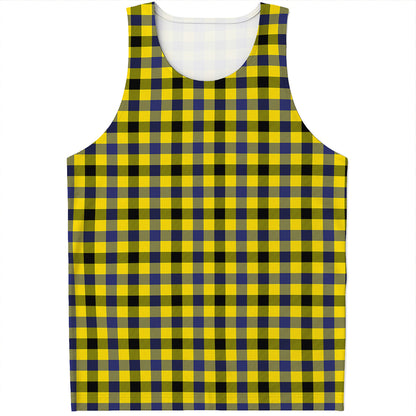 Yellow Black And Navy Plaid Print Men's Tank Top