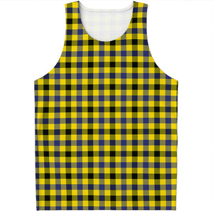 Yellow Black And Navy Plaid Print Men's Tank Top