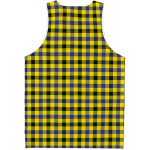 Yellow Black And Navy Plaid Print Men's Tank Top