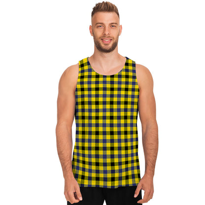 Yellow Black And Navy Plaid Print Men's Tank Top