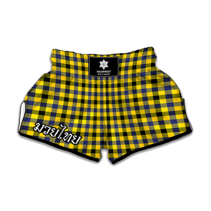 Yellow Black And Navy Plaid Print Muay Thai Boxing Shorts