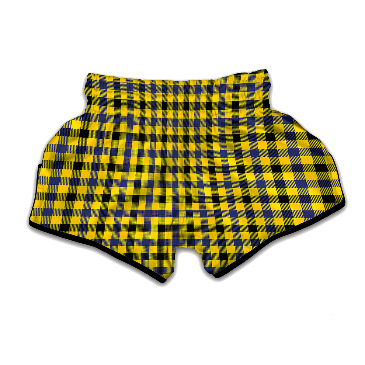 Yellow Black And Navy Plaid Print Muay Thai Boxing Shorts