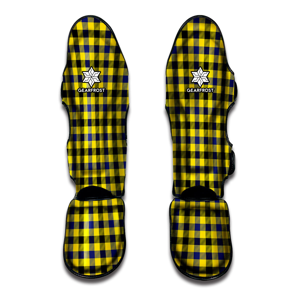 Yellow Black And Navy Plaid Print Muay Thai Shin Guard