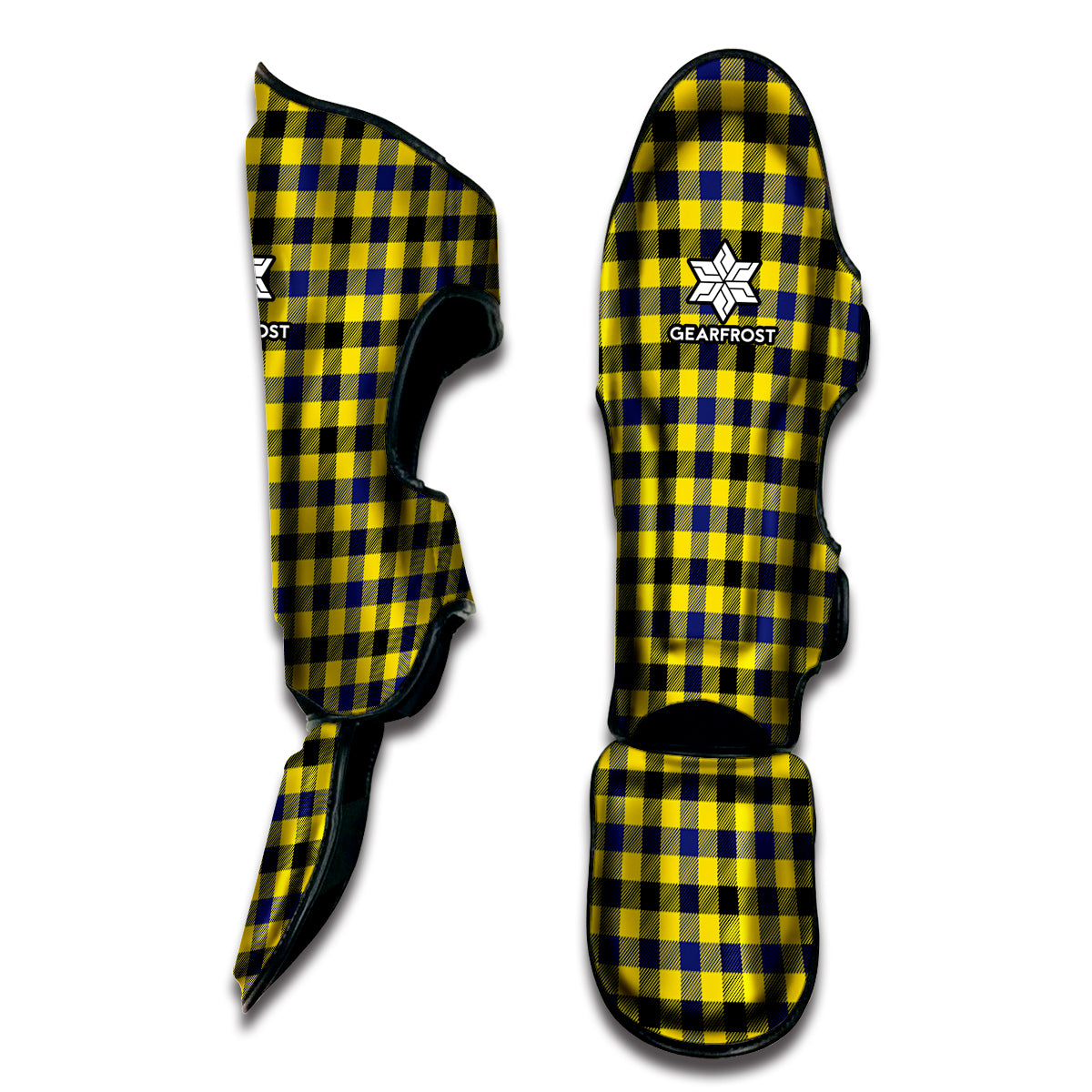 Yellow Black And Navy Plaid Print Muay Thai Shin Guard