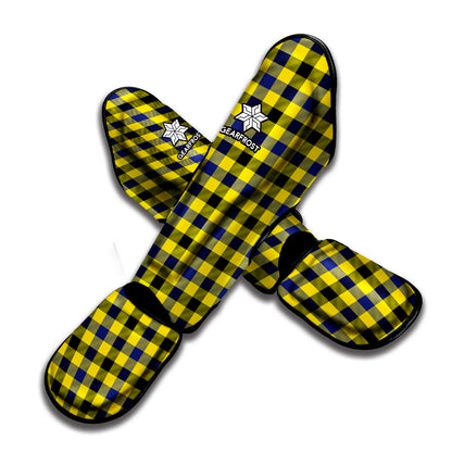 Yellow Black And Navy Plaid Print Muay Thai Shin Guard