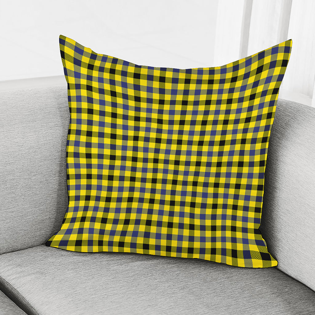 Yellow Black And Navy Plaid Print Pillow Cover
