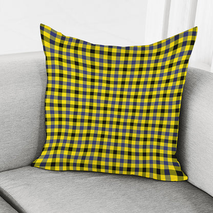 Yellow Black And Navy Plaid Print Pillow Cover