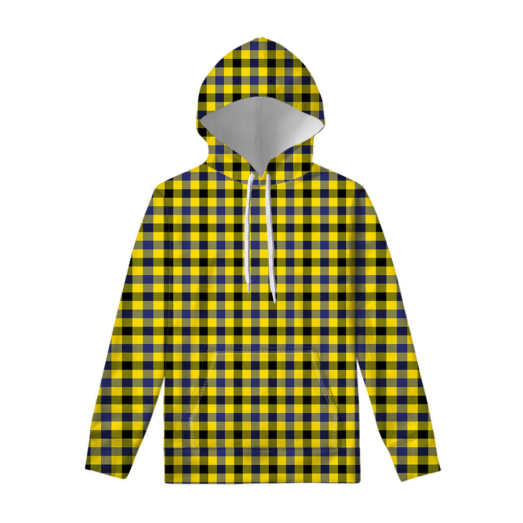 Yellow Black And Navy Plaid Print Pullover Hoodie