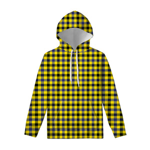 Yellow Black And Navy Plaid Print Pullover Hoodie