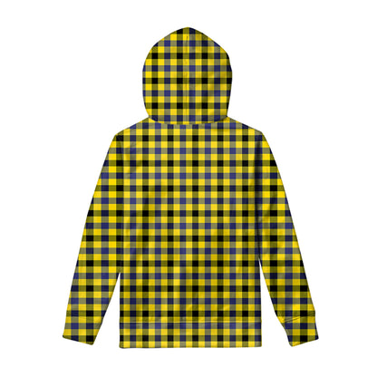 Yellow Black And Navy Plaid Print Pullover Hoodie