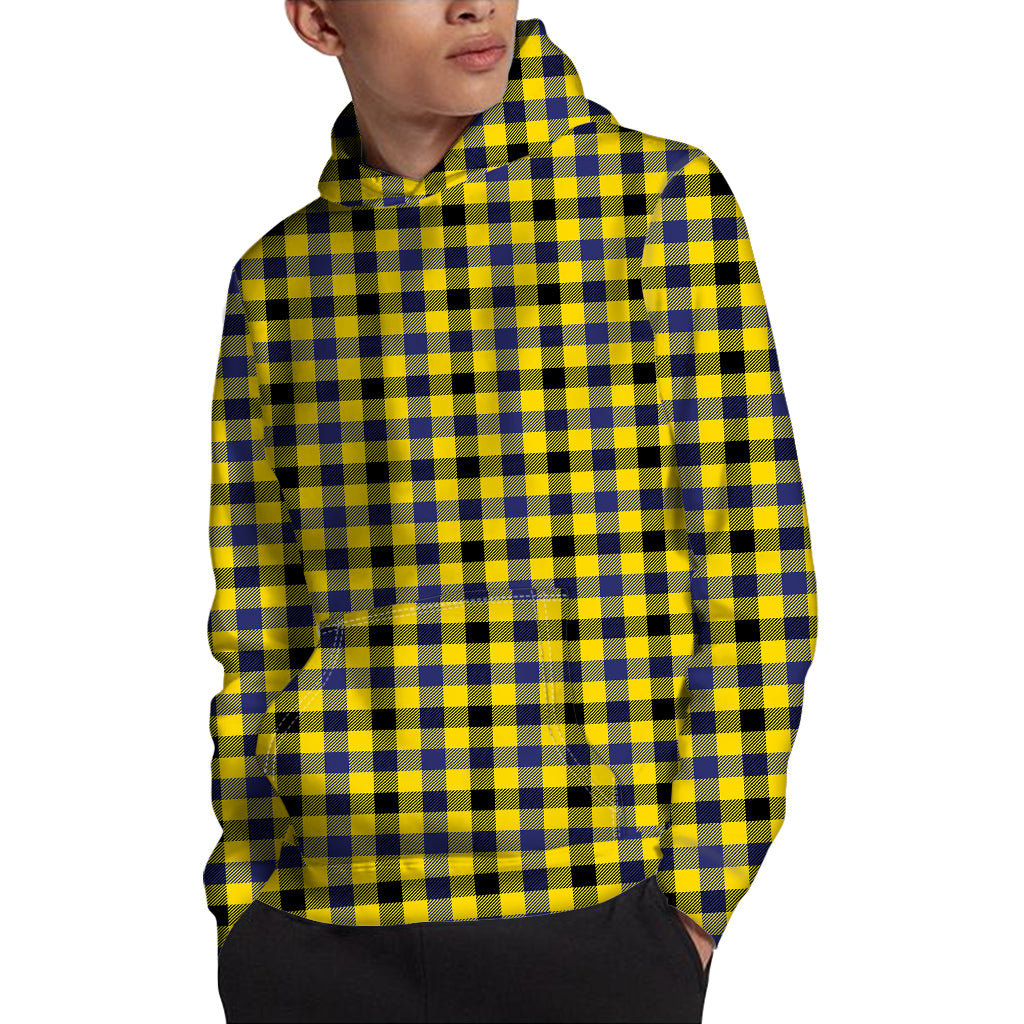 Yellow Black And Navy Plaid Print Pullover Hoodie