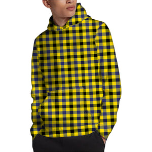 Yellow Black And Navy Plaid Print Pullover Hoodie