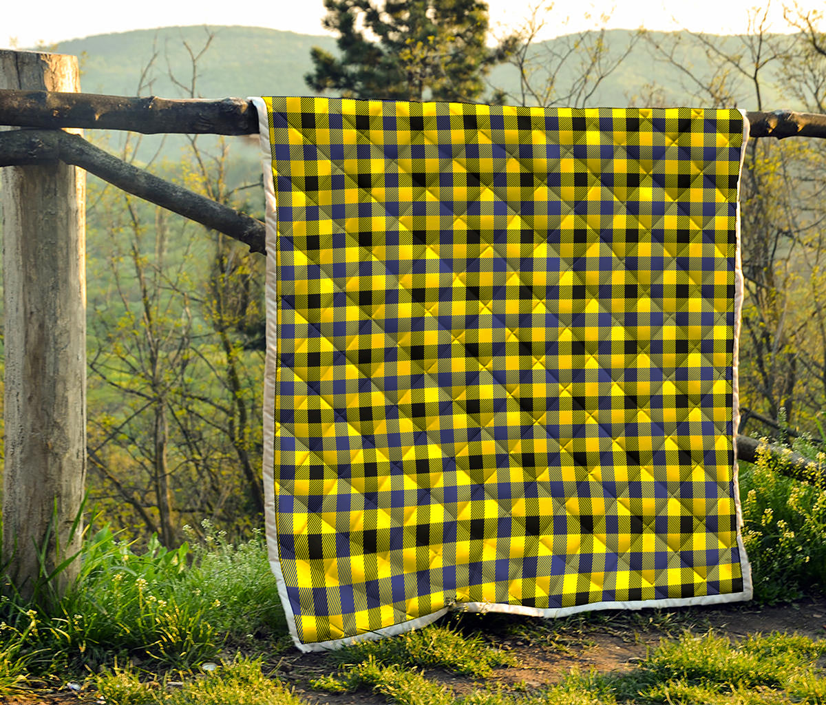 Yellow Black And Navy Plaid Print Quilt