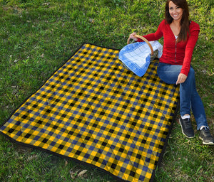 Yellow Black And Navy Plaid Print Quilt