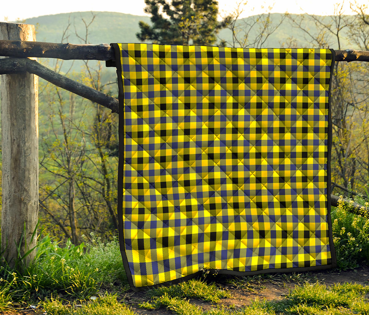 Yellow Black And Navy Plaid Print Quilt