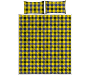 Yellow Black And Navy Plaid Print Quilt Bed Set