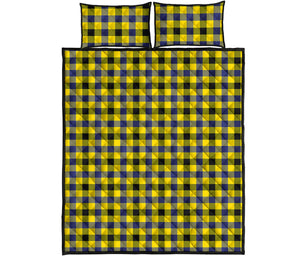 Yellow Black And Navy Plaid Print Quilt Bed Set