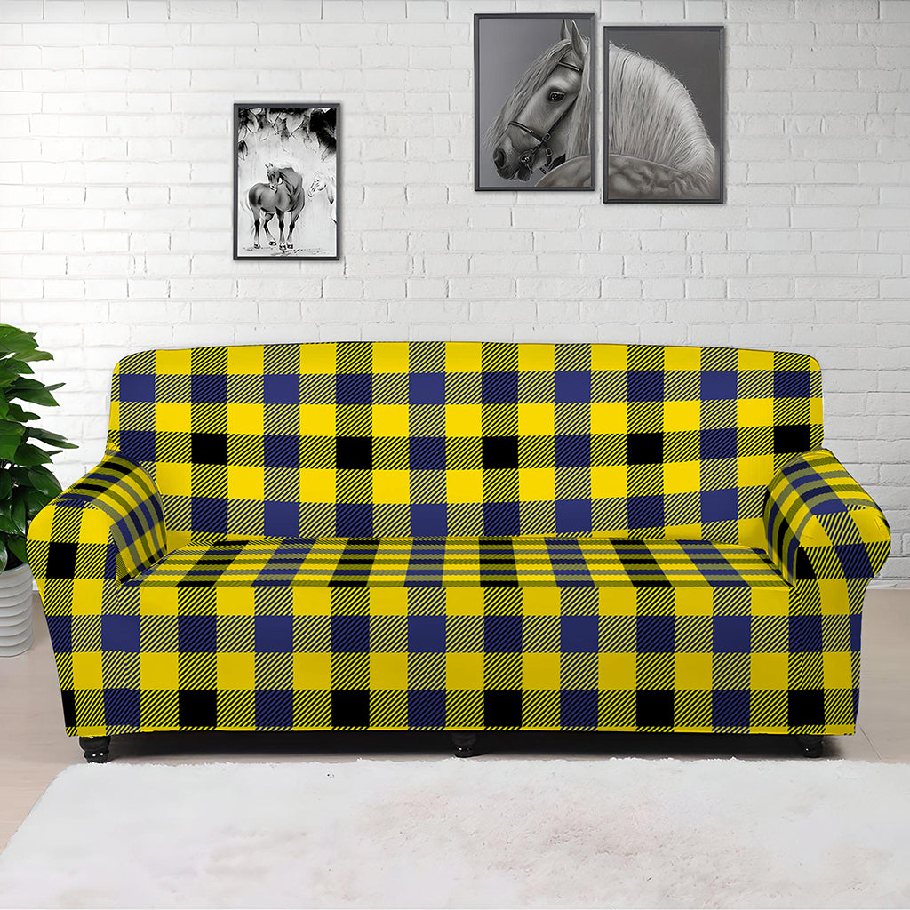 Yellow Black And Navy Plaid Print Sofa Cover