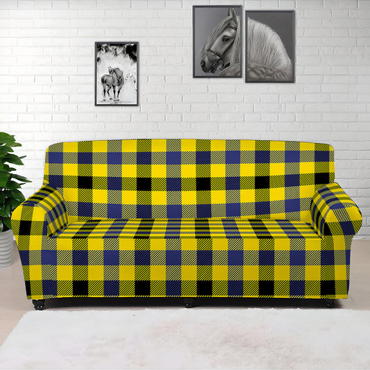 Yellow Black And Navy Plaid Print Sofa Cover