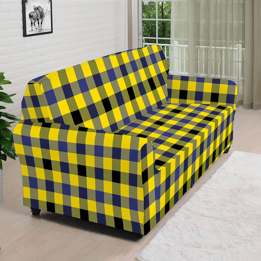 Yellow Black And Navy Plaid Print Sofa Cover