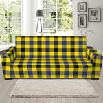 Yellow Black And Navy Plaid Print Sofa Slipcover