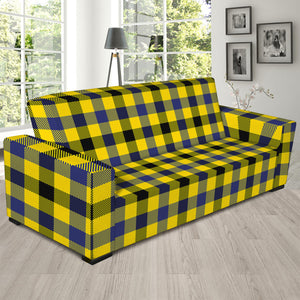 Yellow Black And Navy Plaid Print Sofa Slipcover