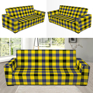 Yellow Black And Navy Plaid Print Sofa Slipcover