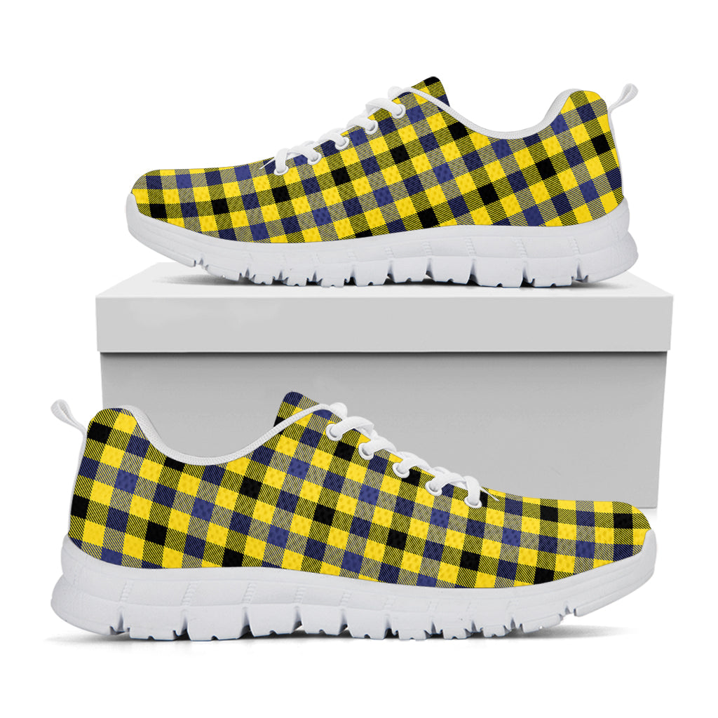 Yellow Black And Navy Plaid Print White Sneakers