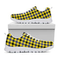 Yellow Black And Navy Plaid Print White Running Shoes