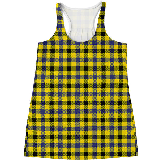 Yellow Black And Navy Plaid Print Women's Racerback Tank Top