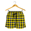 Yellow Black And Navy Plaid Print Women's Shorts