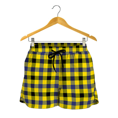 Yellow Black And Navy Plaid Print Women's Shorts