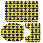 Yellow Blue And Black Argyle Print 3 Piece Bath Mat Set