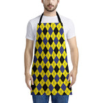 Yellow Blue And Black Argyle Print Apron