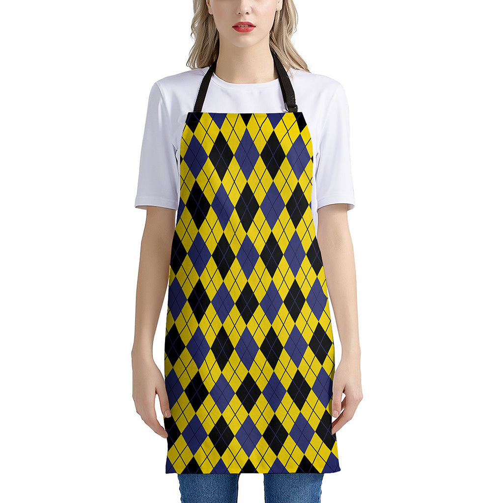 Yellow Blue And Black Argyle Print Apron