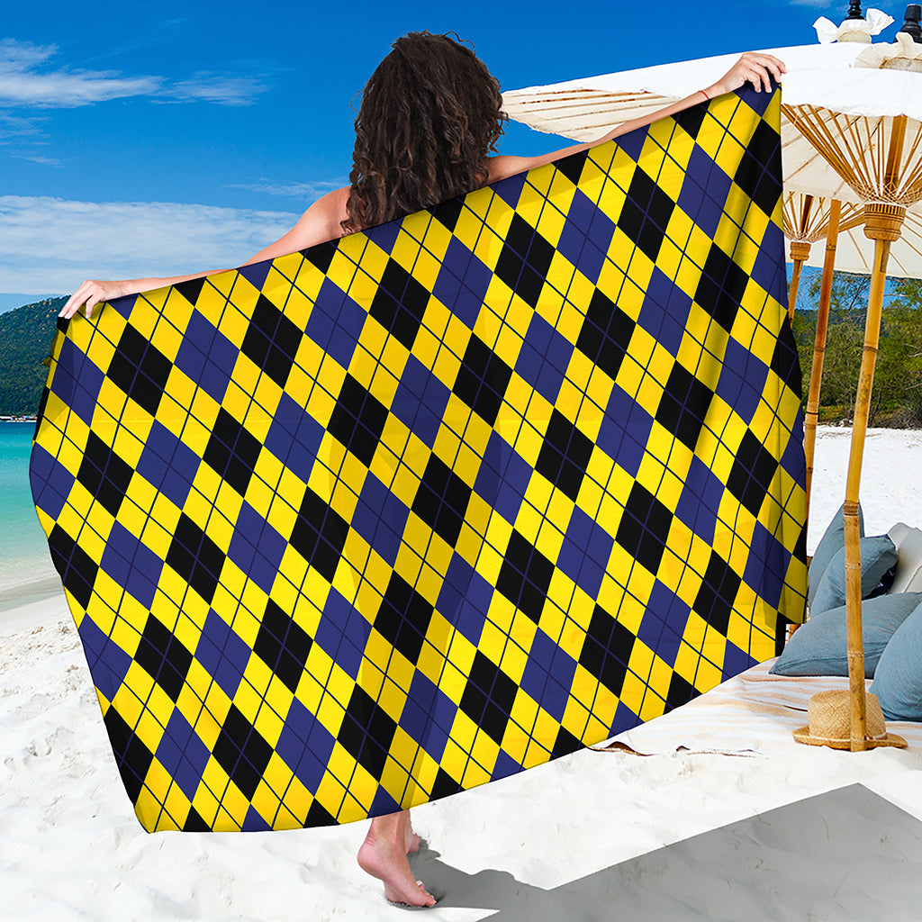 Yellow Blue And Black Argyle Print Beach Sarong Wrap
