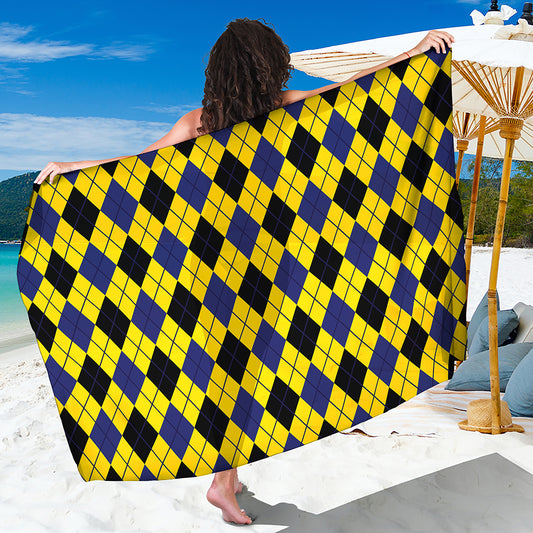 Yellow Blue And Black Argyle Print Beach Sarong Wrap