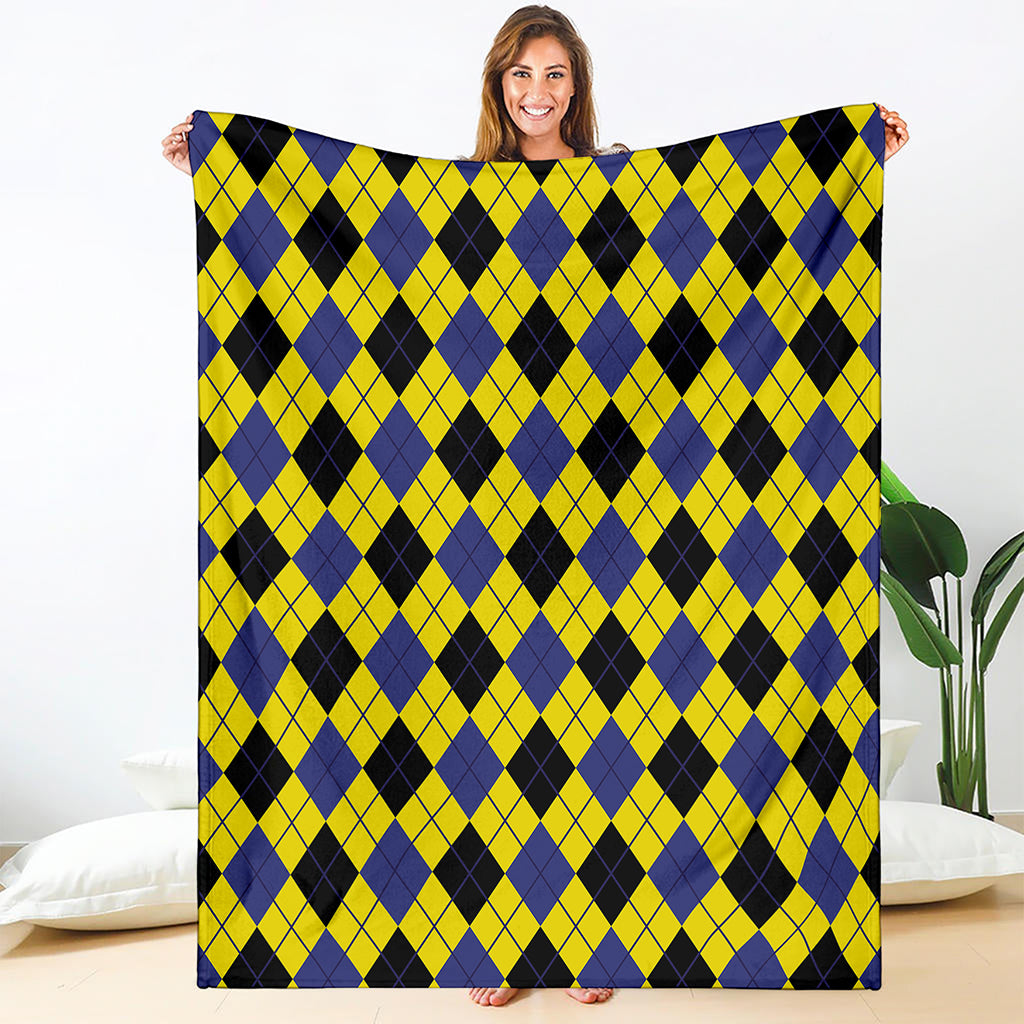 Yellow Blue And Black Argyle Print Blanket
