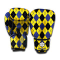 Yellow Blue And Black Argyle Print Boxing Gloves