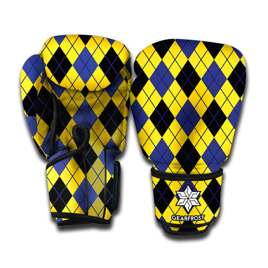 Yellow Blue And Black Argyle Print Boxing Gloves