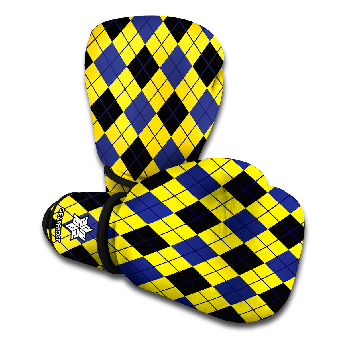 Yellow Blue And Black Argyle Print Boxing Gloves