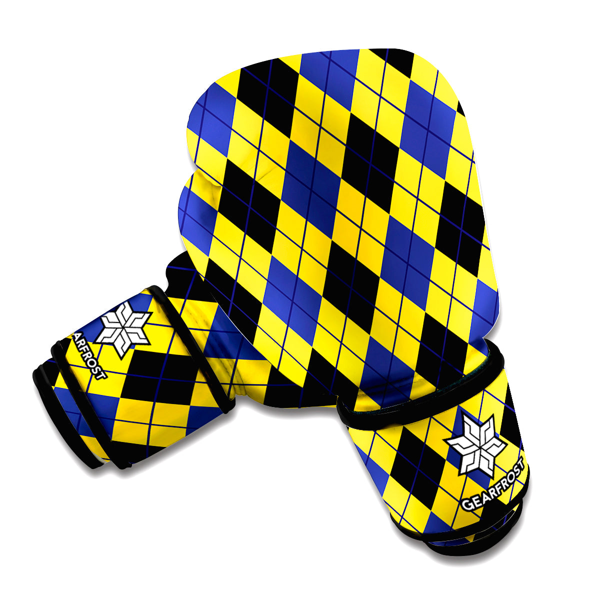 Yellow Blue And Black Argyle Print Boxing Gloves