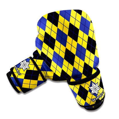 Yellow Blue And Black Argyle Print Boxing Gloves