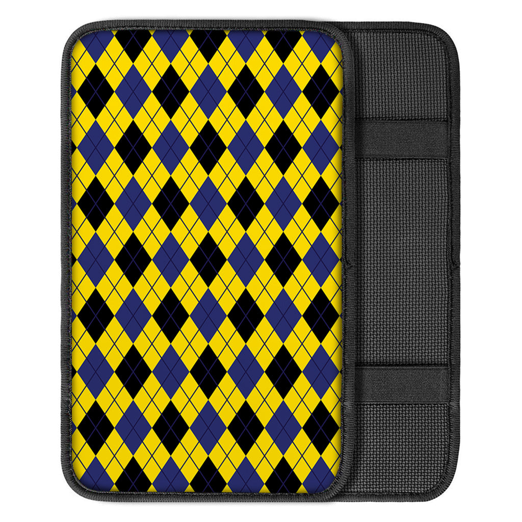 Yellow Blue And Black Argyle Print Car Center Console Cover